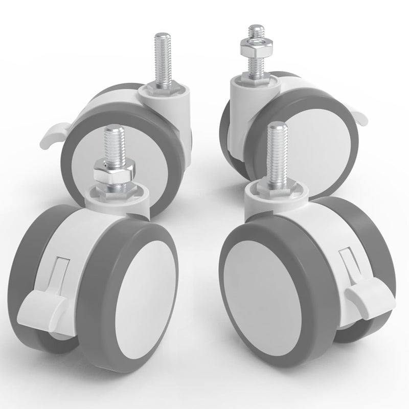 JOY worker Lockable Stem Caster Wheels Set of 4, Metric M8 Nylon Threaded Swivel Caster, 2.5 Inch Stem Casters Replacement for Standing Desk & Mobile Desk, Each Load Capacity 110lbs, White - Image 1